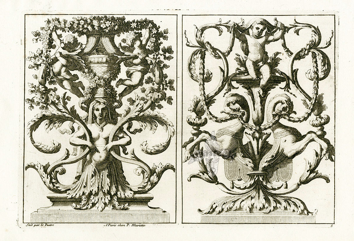 Le Pautre Architecture, Statues, Fountains, Hippocampi Panel