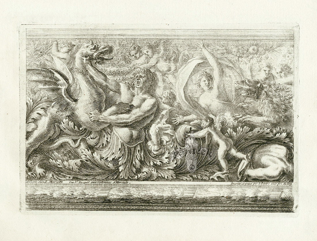 Le Pautre Architecture, Statues, Fountains, Man Fights Dragon Frieze
