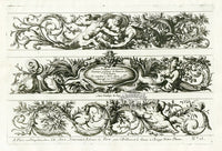 Le Pautre Architecture, Statues, Fountains, Sea Monster Friezes - Panteek Antique Prints