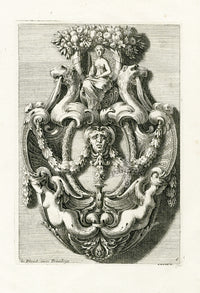 Le Pautre Architecture, Statues, Fountains, Winged Mermaids - Panteek Antique Prints