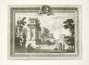 Le Pautre Architecture, Statues, Fountains, Wreathed Border - Panteek Antique Prints