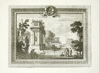 Le Pautre Architecture, Statues, Fountains, Wreathed Border - Panteek Antique Prints
