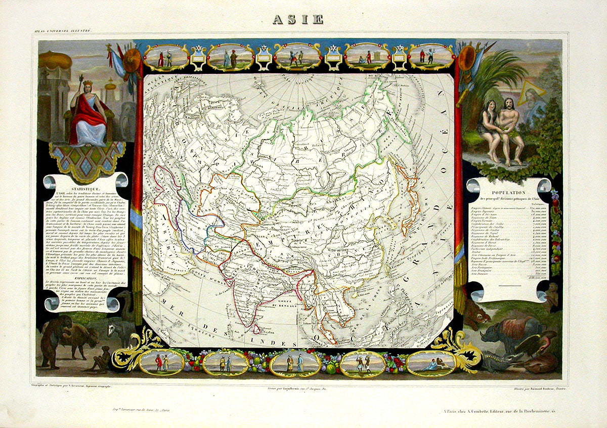 Levasseur Original Antique Map 1856 Asia