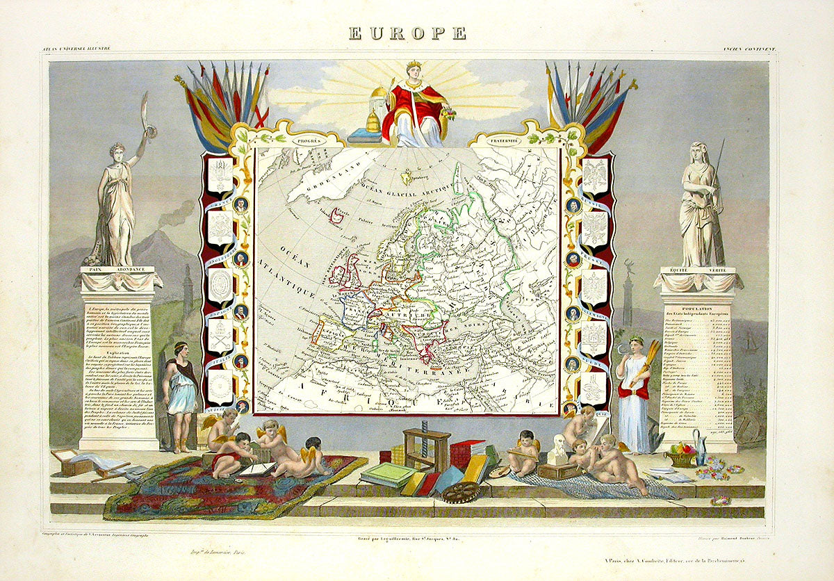 Levasseur Original Antique Map 1856 Europe