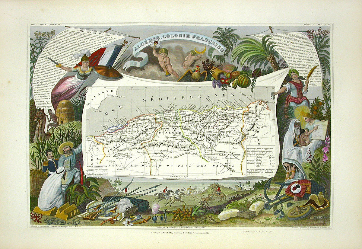 Levasseur Original Antique Map 1856 Mediterranean, African Coast