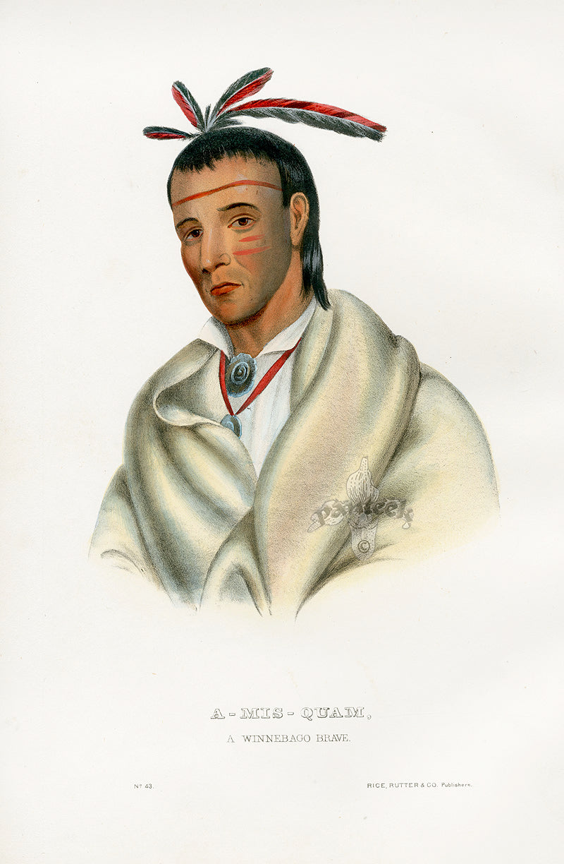 McKenney Hall North American Indian Antique Print A-Mis-Quam