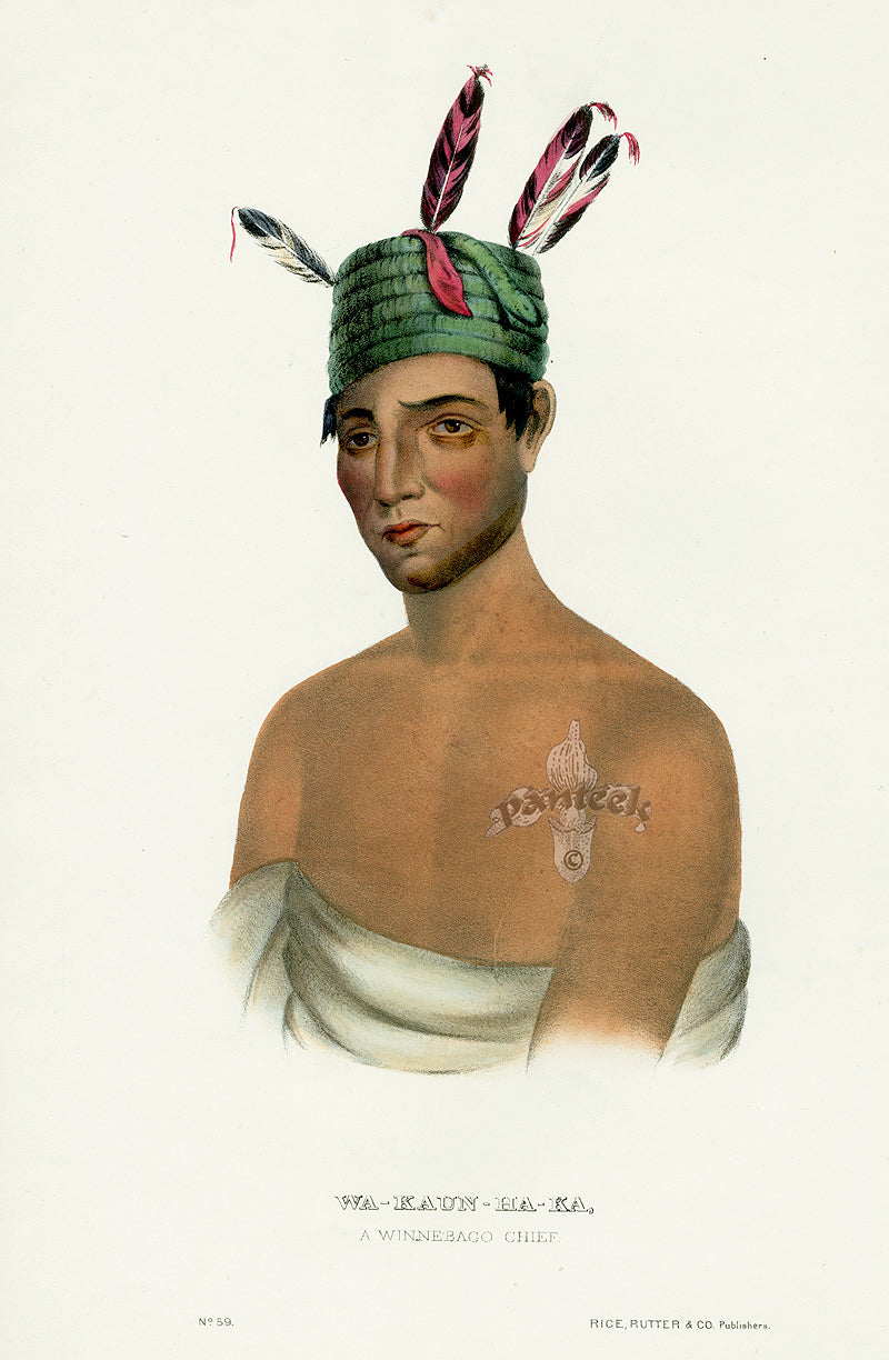 McKenney Hall North American Indian Antique Print Wa-Kaun-Ha-Ka 59B