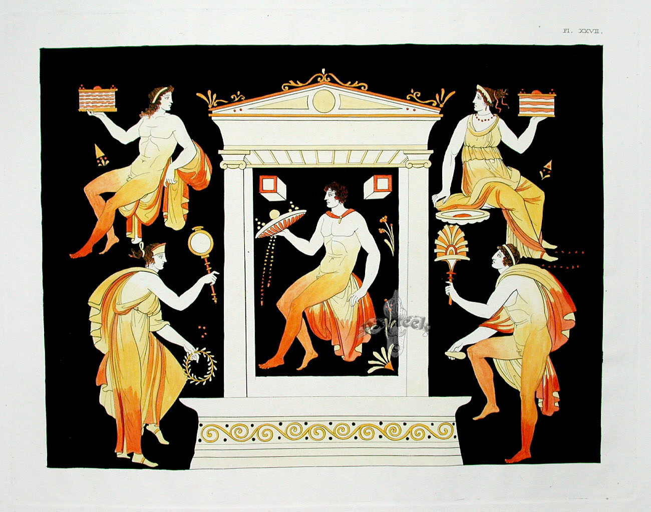 Millin Antique Folio Print 1808 Etruscan Vase Design 5 Figures