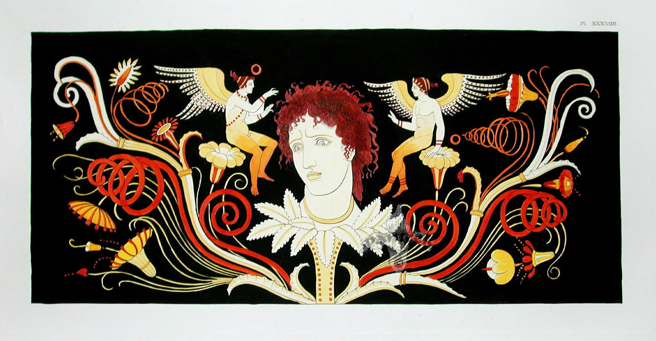 Millin Antique Folio Print 1808 Etruscan Vase Design Angels, Flowers