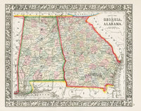 Mitchell Original Maps World Alabama, Georgia - Panteek Antique Prints