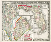Mitchell Original Maps World Florida, N Carolina, S Carolina - Panteek Antique Prints