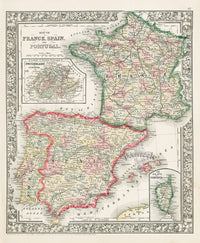 Mitchell Original Maps World France, Spain, Portugal - Panteek Antique Prints