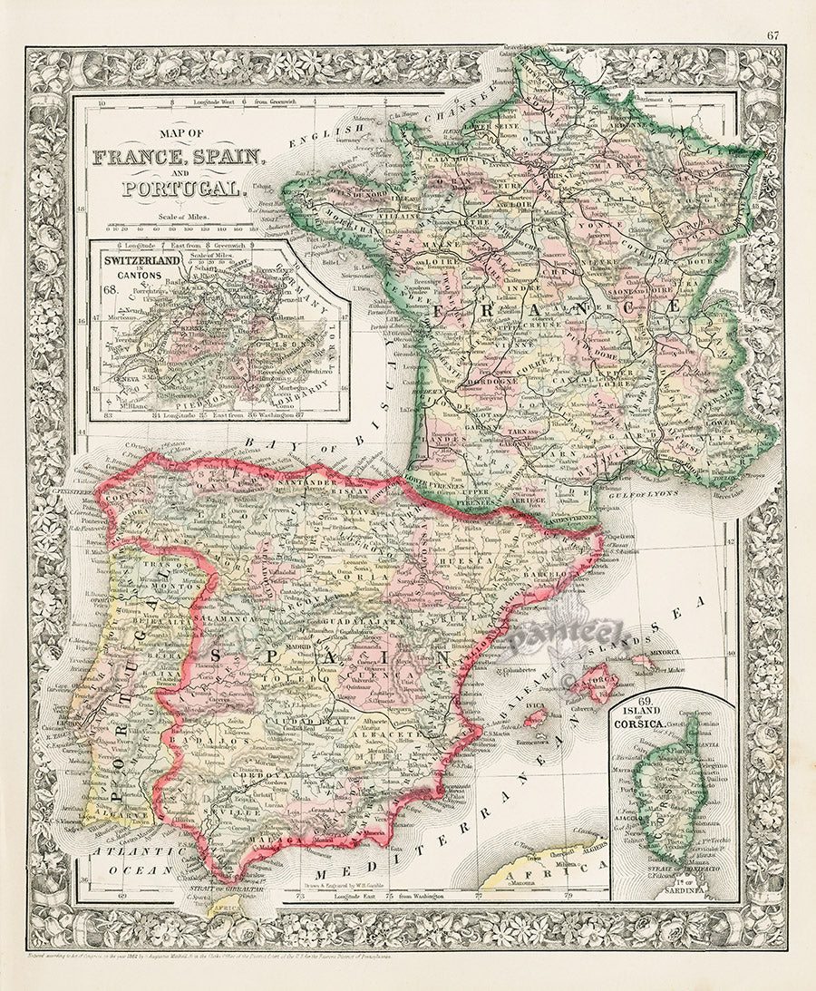 Mitchell Original Maps World France, Spain, Portugal