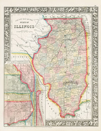 Mitchell Original Maps World Illinois, Chicago - Panteek Antique Prints