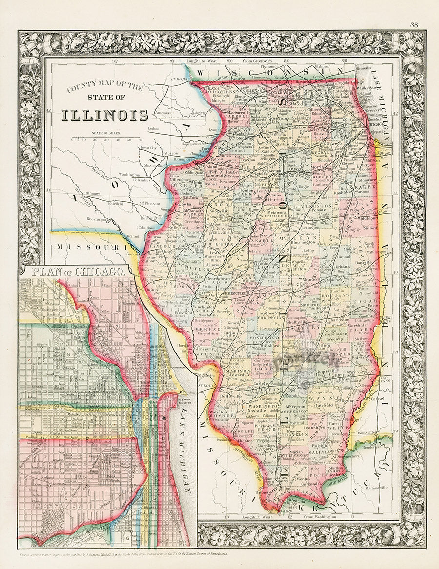 Mitchell Original Maps World Illinois, Chicago