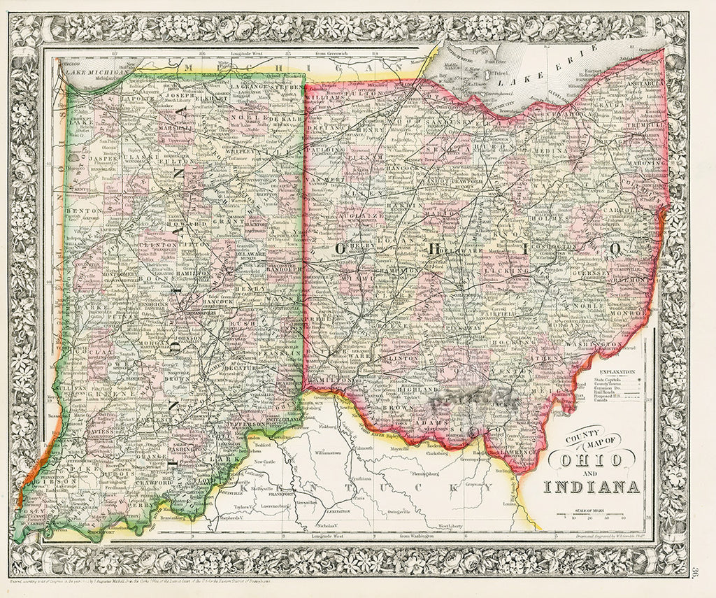 Mitchell Original Maps World Indiana & Ohio | Panteek Antique Prints