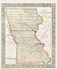 Mitchell Original Maps World Iowa & Missouri - Panteek Antique Prints