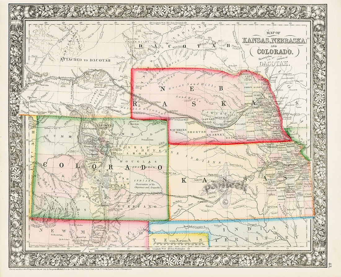 Mitchell Original Maps World Kansas, Nebraska, Colorado