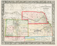 Mitchell Original Maps World Kansas, Nebraska, Colorado - Panteek Antique Prints