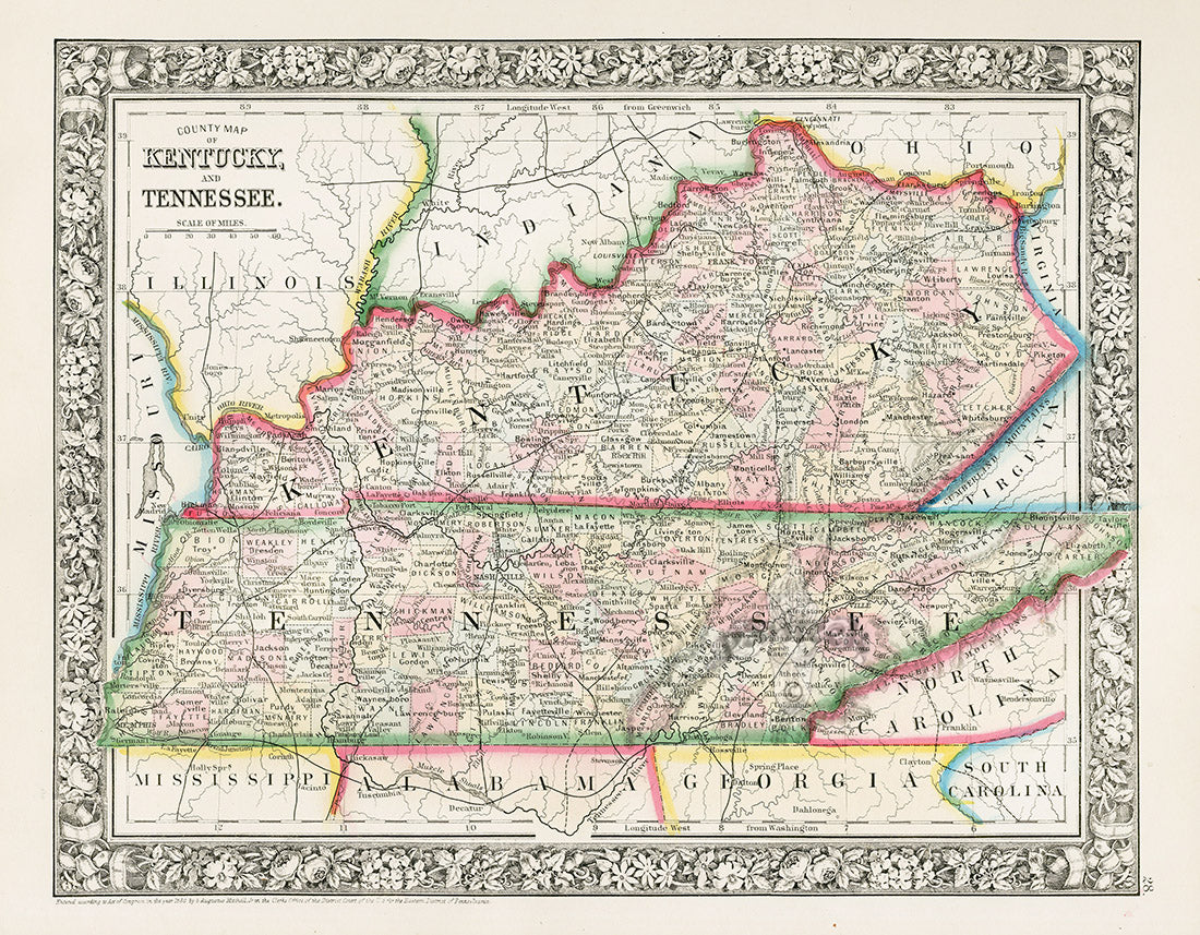 Mitchell Original Maps World Kentucky, Tennessee