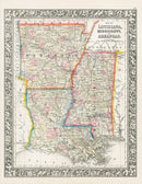 Mitchell Original Maps World Louisiana, Mississippi, Arkansas - Panteek Antique Prints