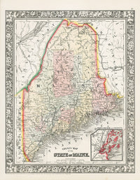 Mitchell Original Maps World Maine, Portland - Panteek Antique Prints