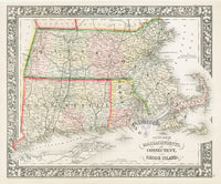 Mitchell Original Maps World Massachusetts, Connecticut, Rhode Island - Panteek Antique Prints