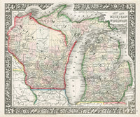 Mitchell Original Maps World Michigan & Wisconsin - Panteek Antique Prints