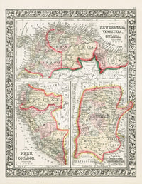 Mitchell Original Maps World New Grenada, Venezuela - Panteek Antique Prints
