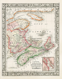 Mitchell Original Maps World Nova Scotia, New Brunswick - Panteek Antique Prints