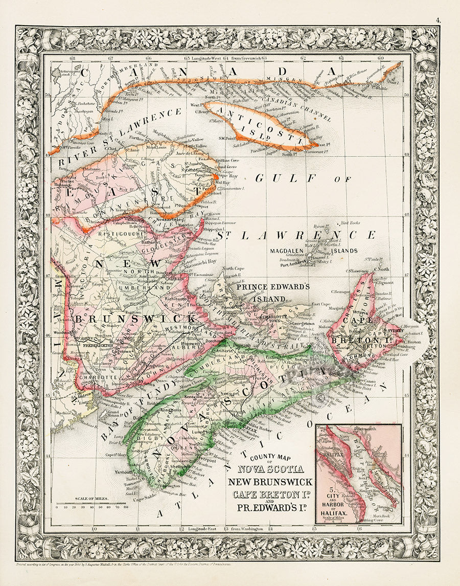 Mitchell Original Maps World Nova Scotia, New Brunswick