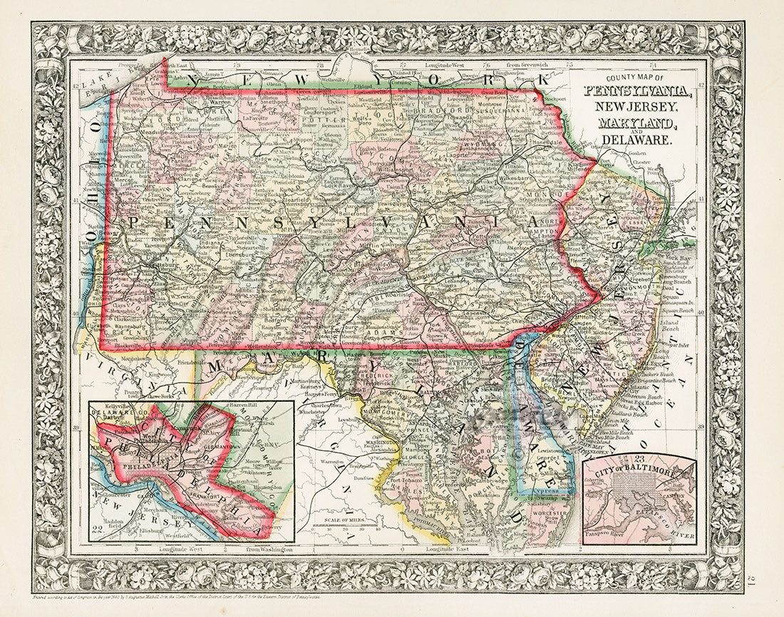 Mitchell Original Maps World Penn., New Jersey, Maryland, Delaware