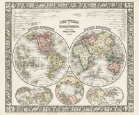 Mitchell Original Maps World The World in Hemispheres - Panteek Antique Prints