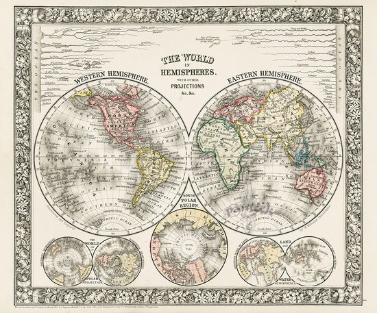 Orginal Maps Mitchell Original Maps World The World in Hemispheres