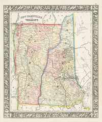Mitchell Original Maps World Vermont, New Hampshire - Panteek Antique Prints