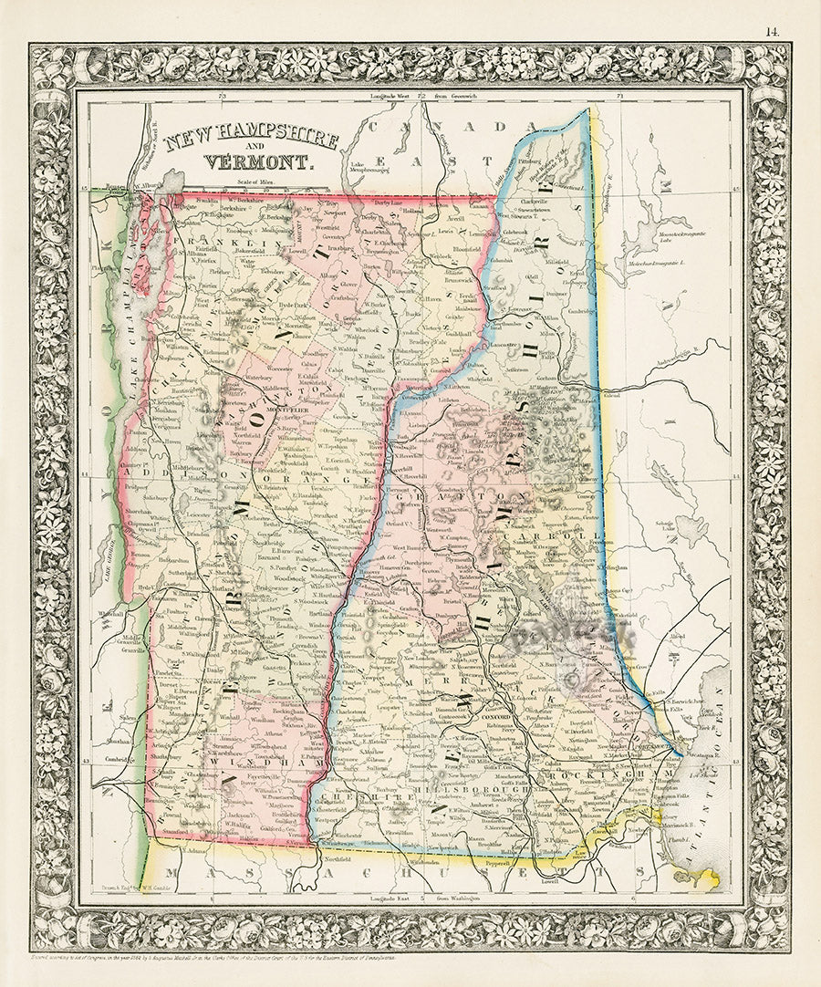 Mitchell Original Maps World Vermont, New Hampshire