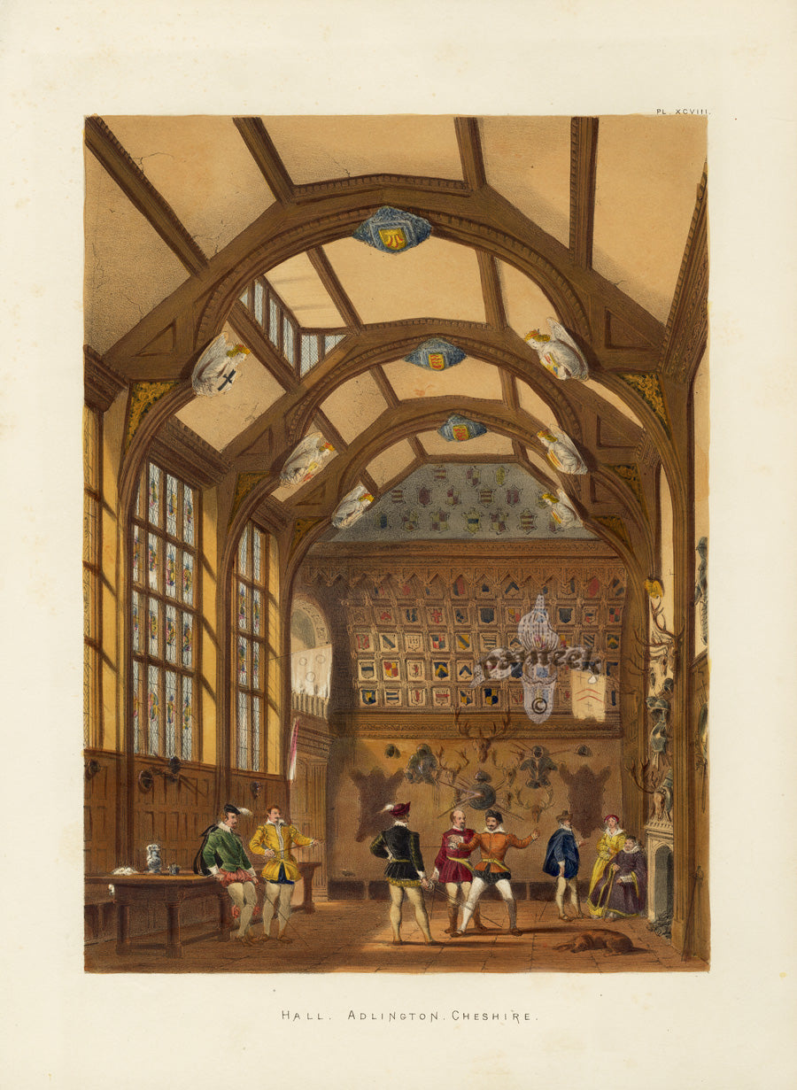 Nash Architecture Hand Colored Lithograph Adlington Hall