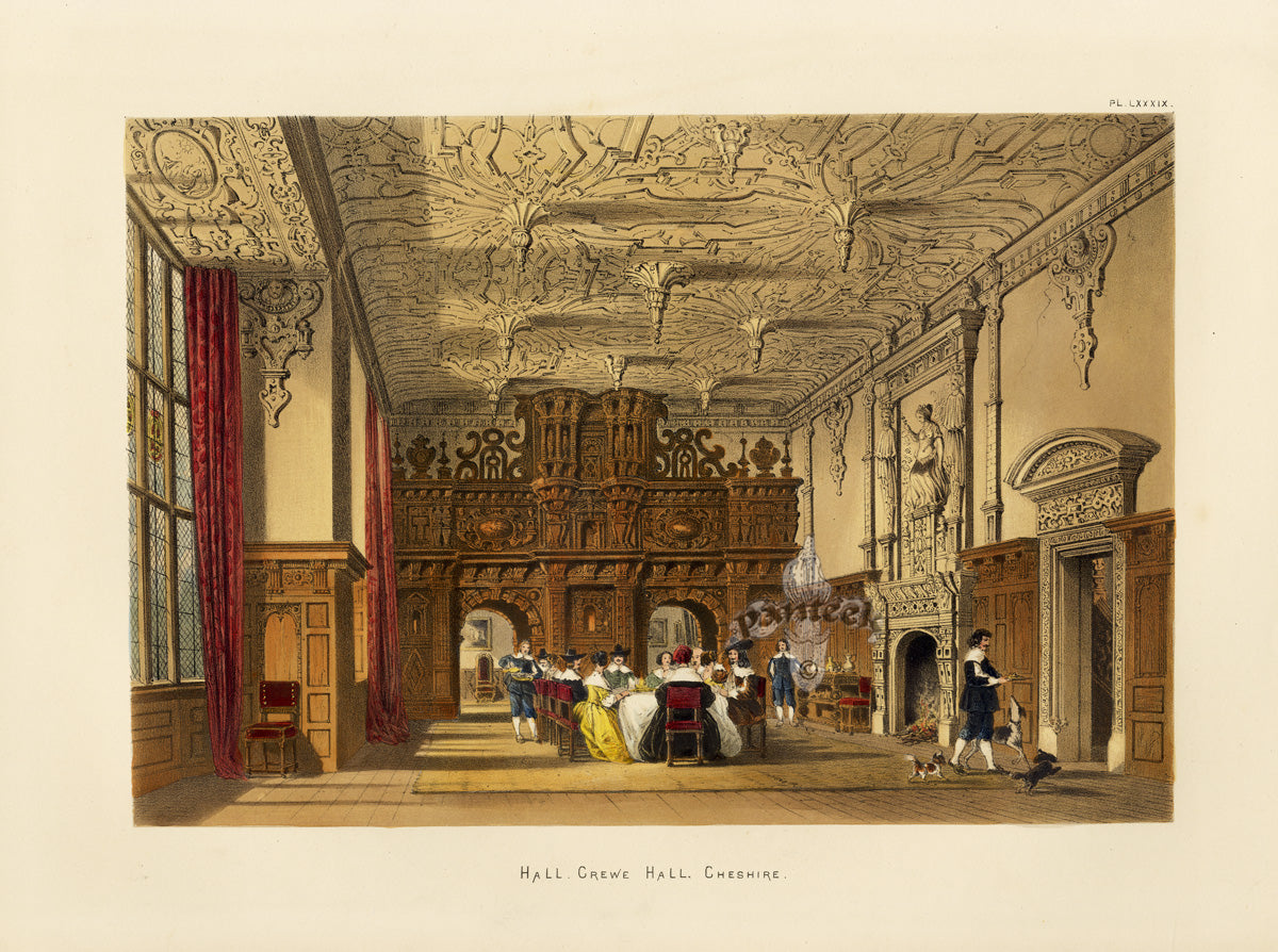 Nash Architecture Hand Colored Lithograph Crewe Hall