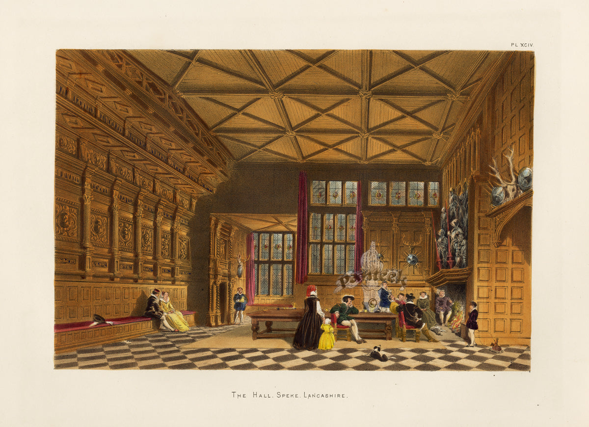 Nash Architecture Hand Colored Lithograph Hall, Speke