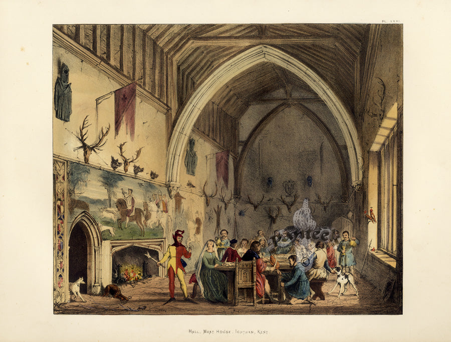 Nash Architecture Hand Colored Lithograph Moat House