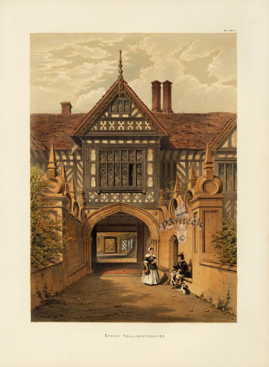 Nash Architecture Hand Colored Lithograph Speke