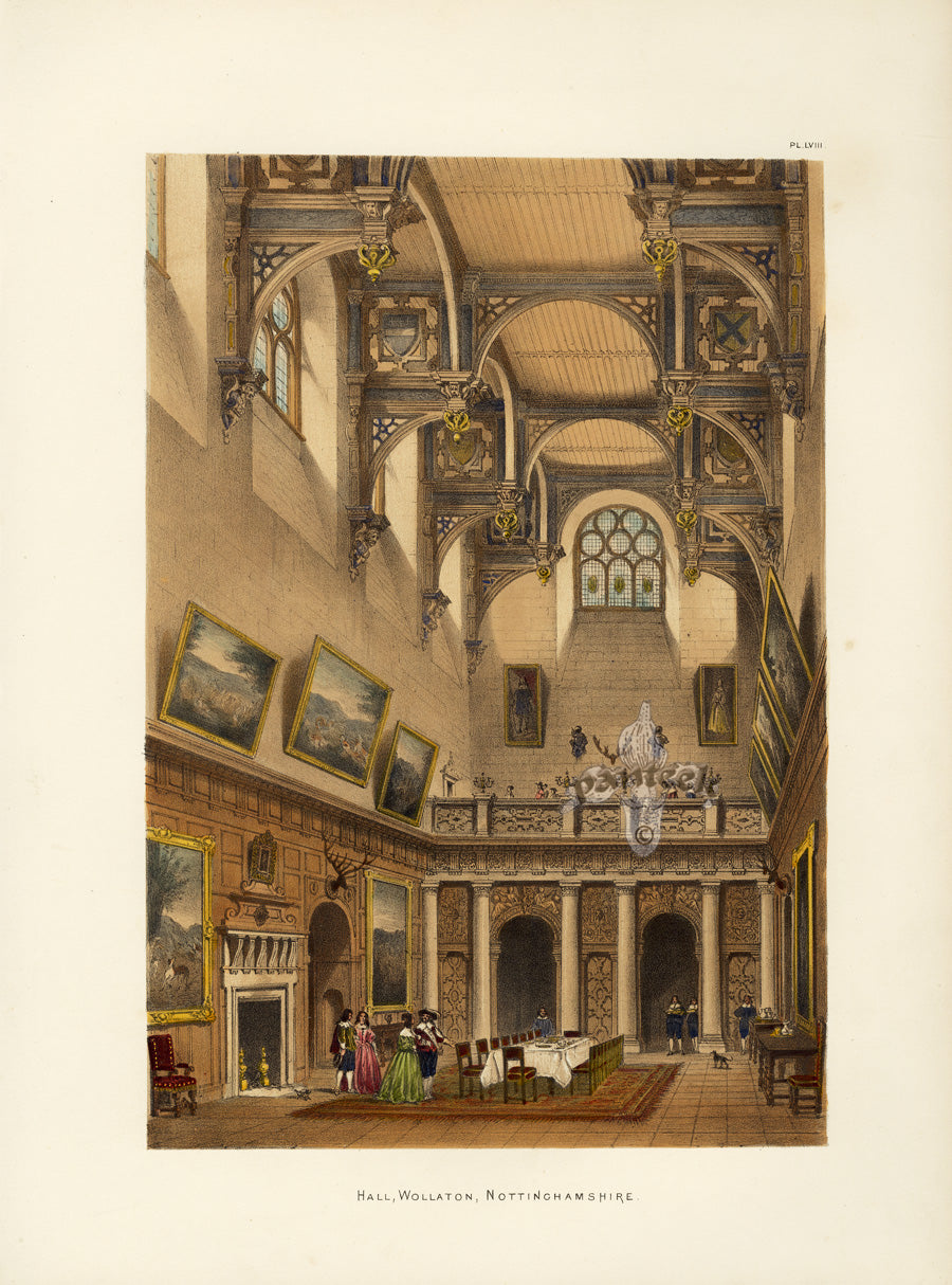Nash Architecture Hand Colored Lithograph Wollaton Hall