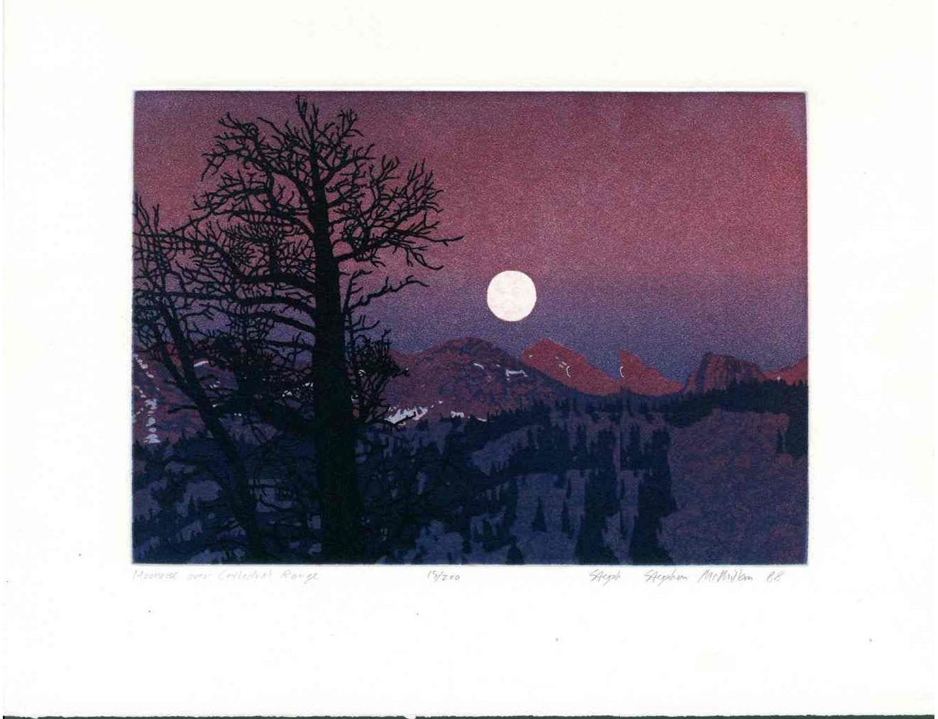 Night Scene Moonrise Over Cathedral Range Stephen McMillan 1988
