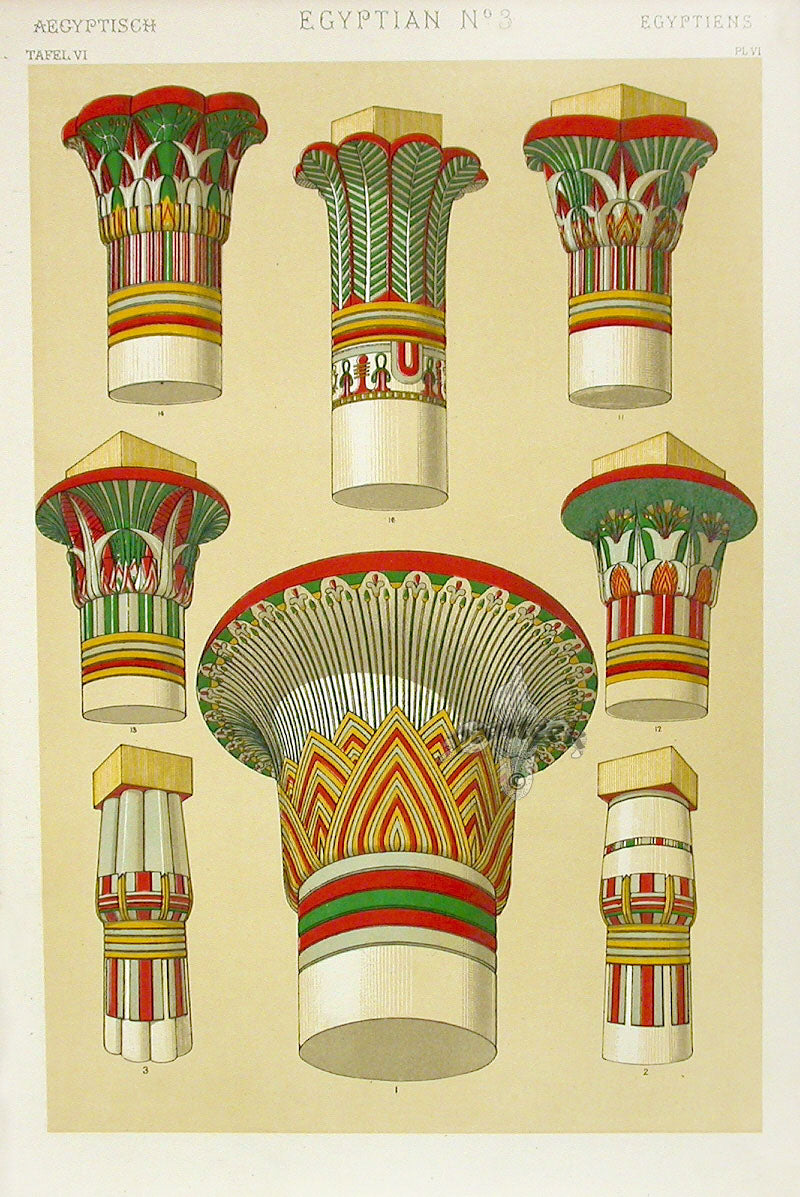 Owen Jones Grammar of Ornament Antique Print Egyptian Columns