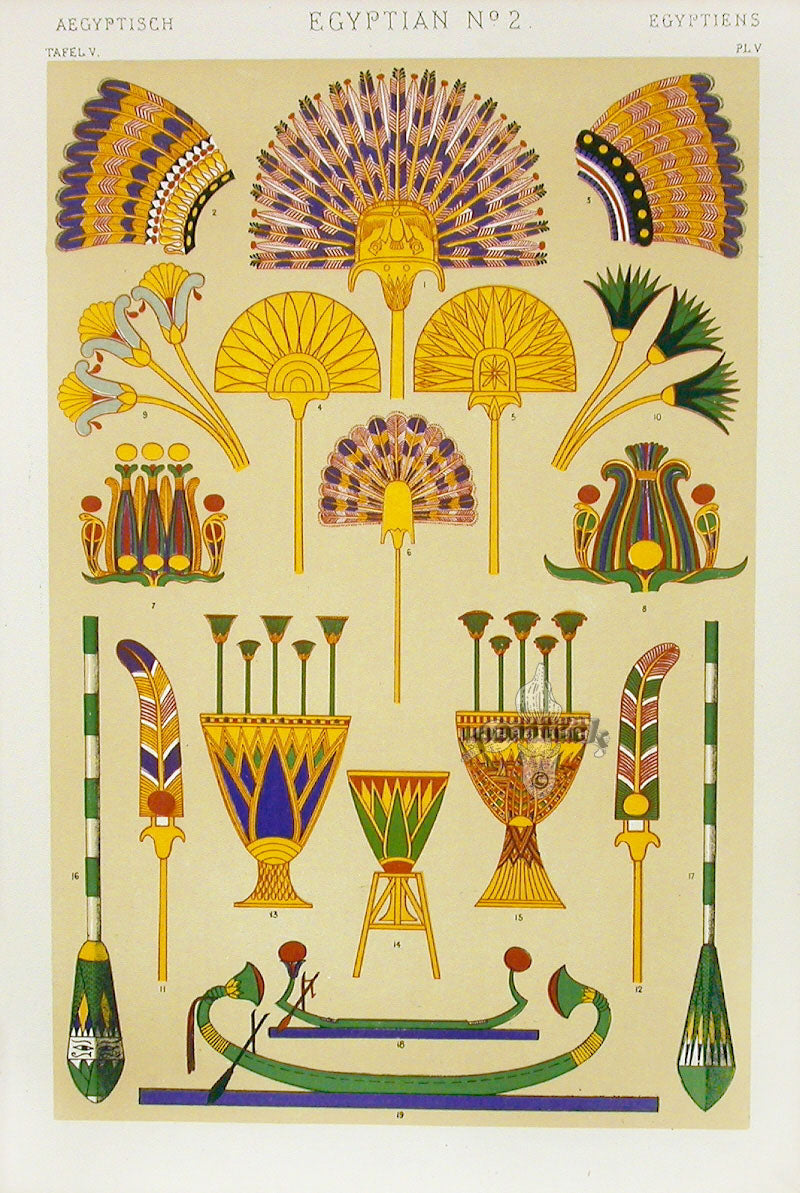 Owen Jones Grammar of Ornament Antique Print Egyptian Fans