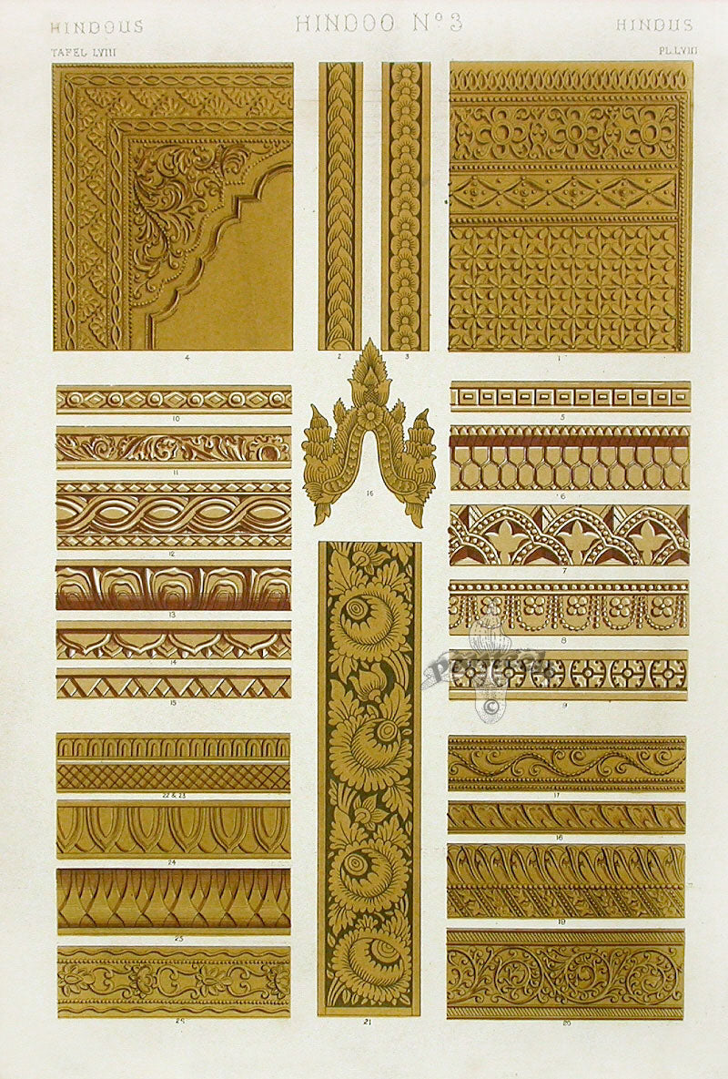 Owen Jones Grammar of Ornament Antique Print Hindu Florals