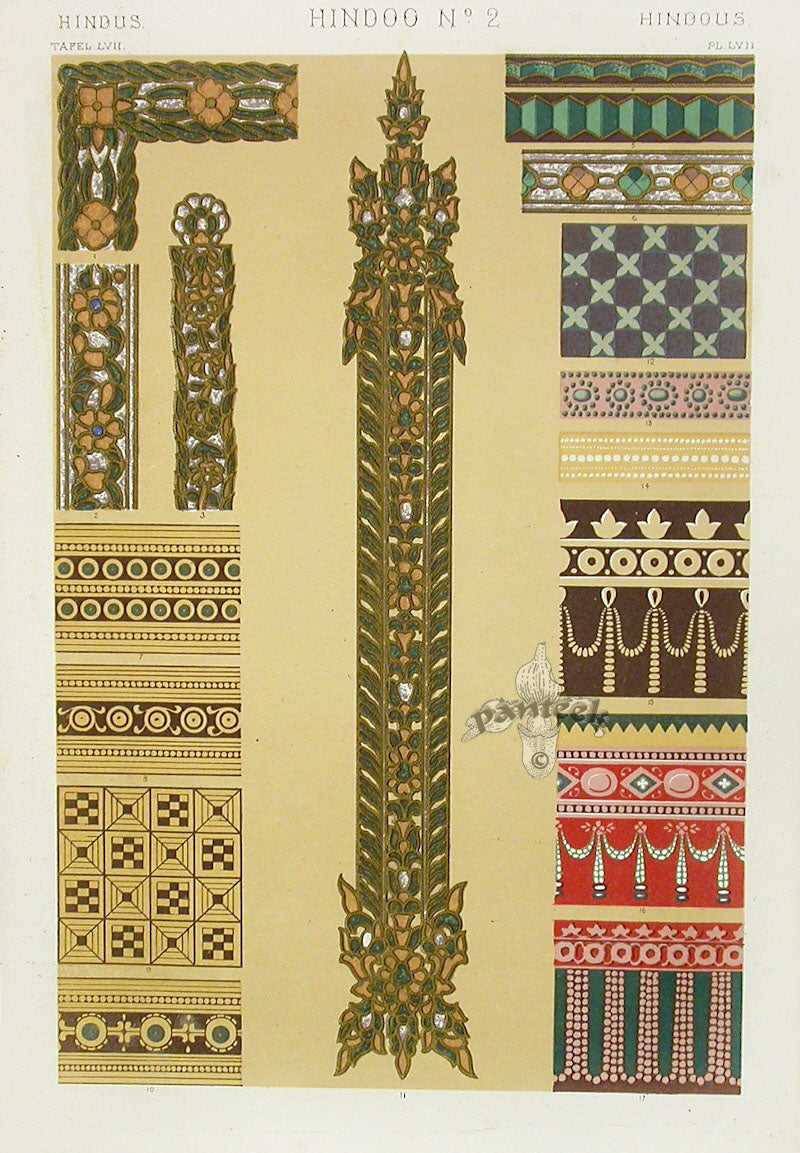 Owen Jones Grammar of Ornament Antique Print Hindu Geometric