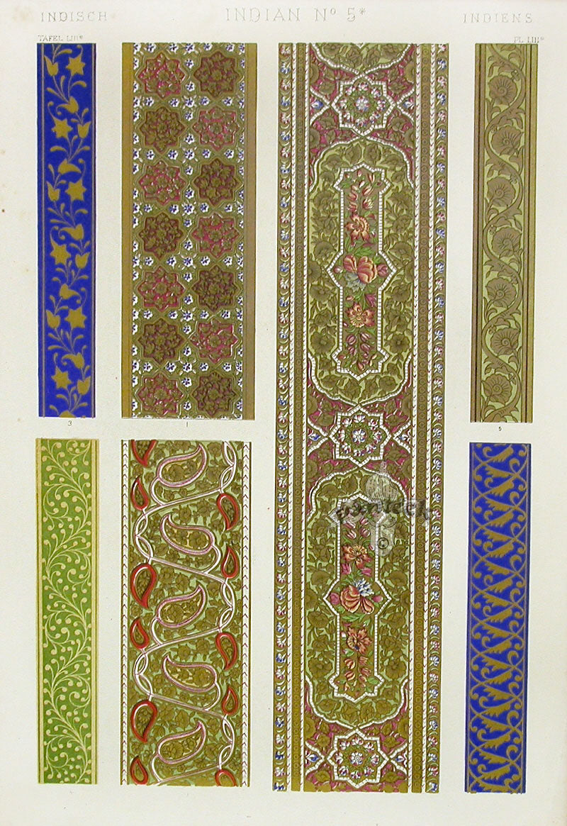 Owen Jones Grammar of Ornament Antique Print Indian Borders