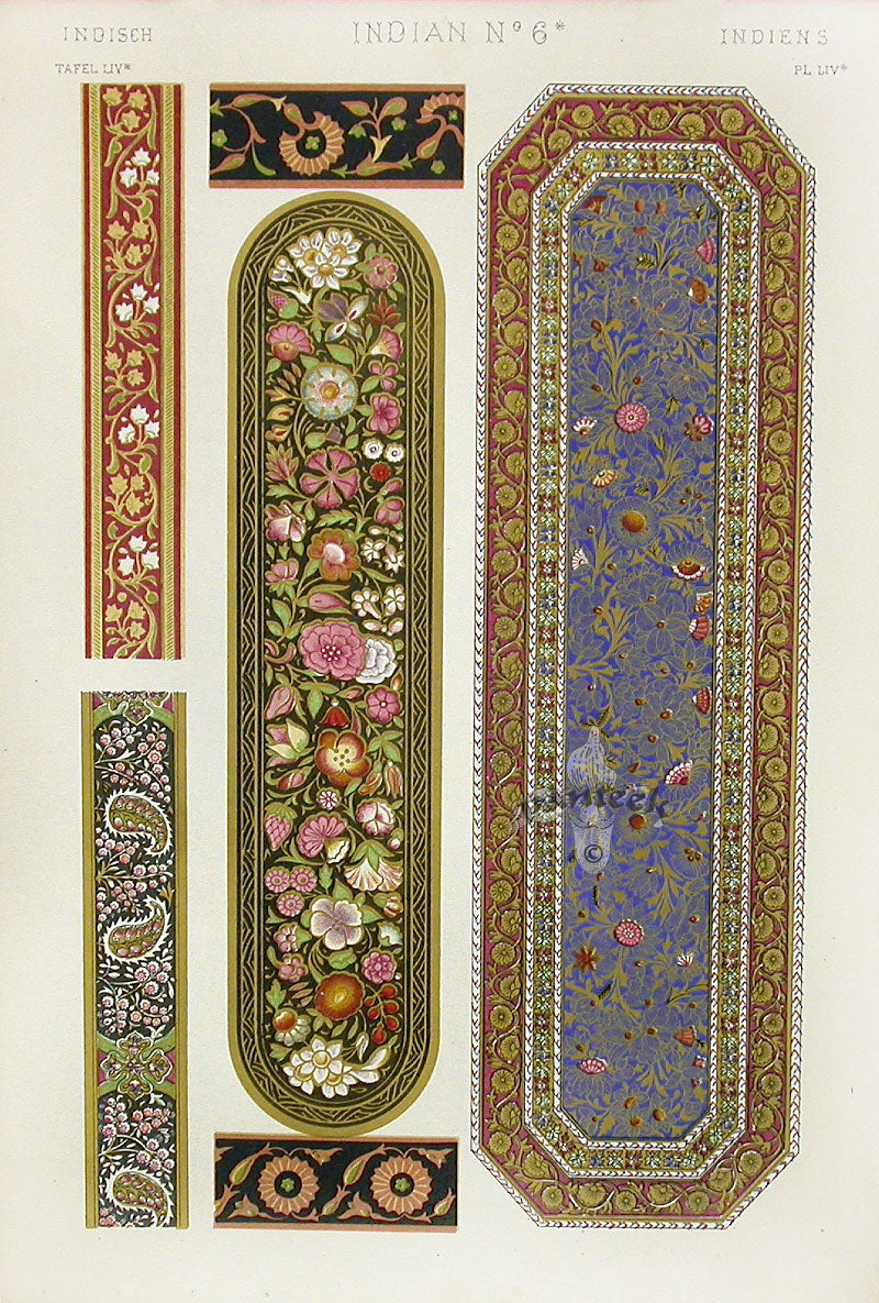 Owen Jones Grammar of Ornament Antique Print Indian Oval