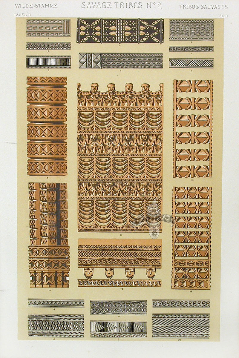 Owen Jones Grammar of Ornament Antique Print Tribal